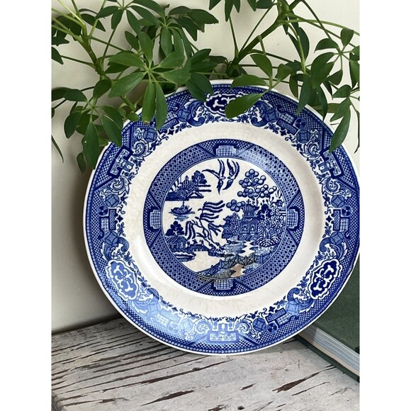 Vintage Blue & White Willow Ware Aged Plate / Decor 7” - Picture 2 of 7